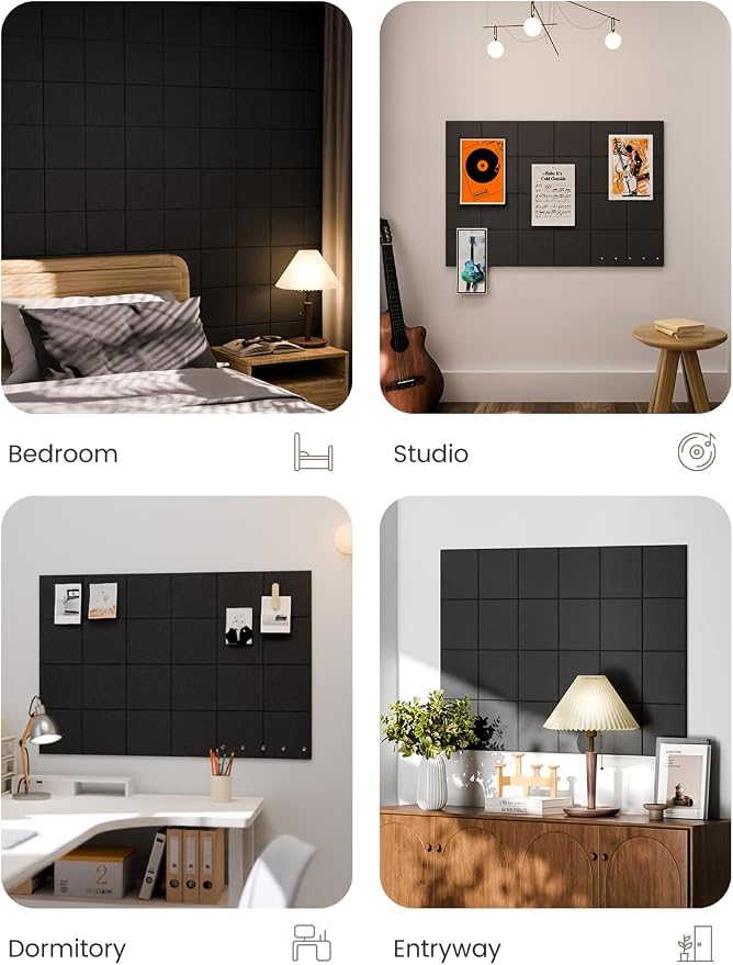 Fluxynara Felt Bulletin Board & Cork Board Alternative, Black | 36" x 24" Pin board, Removable Adhesive Tabs, Easy Install Without Wall Damage, For Home Office Decor