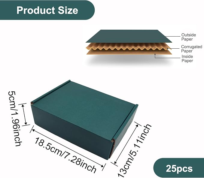 Green Recyclable Cardboard Small Gift Mailer Boxes for Shipping Packaging Craft Gifts Giving Products (25 Pack, 7.2 x 5.2 x 2 Inch)
