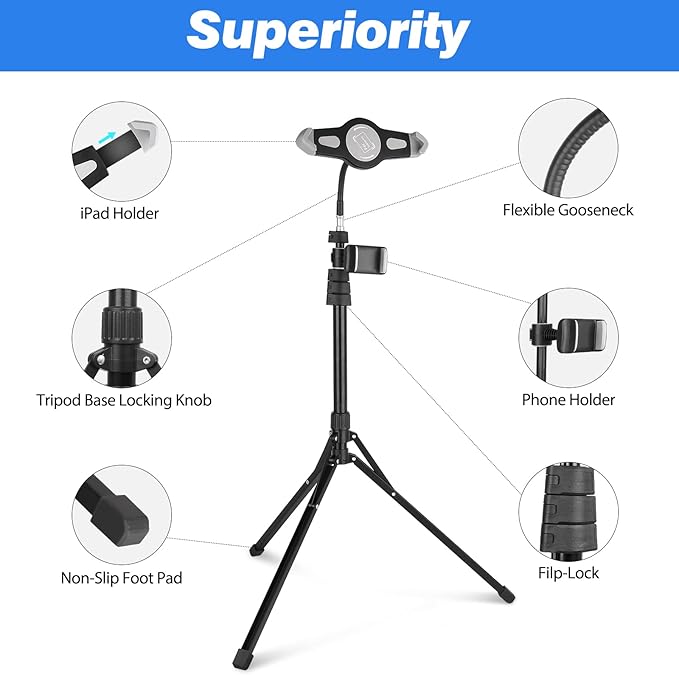 UBeesize 67-in iPad Tripod Stand, 360 Rotating Tablet Mount & Phone Holder, Compatible with 9.9-15.7 Inches Tablets