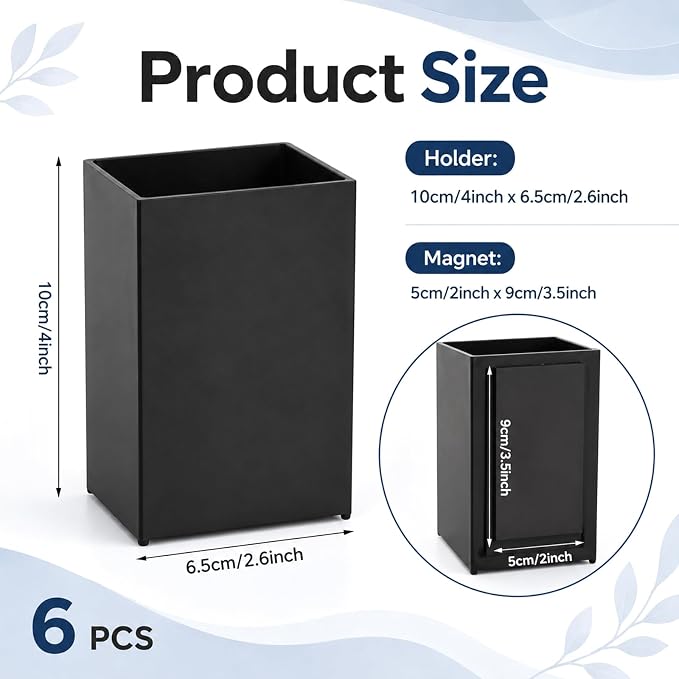 6 Pcs Classroom Magnetic Storage Boxes Acrylic Pencil Pen Holder Cup Storage Organizer Magnetic Dry Erase Marker Holder Containers for Whiteboard Refrigerator Locker Home Office School (Black)