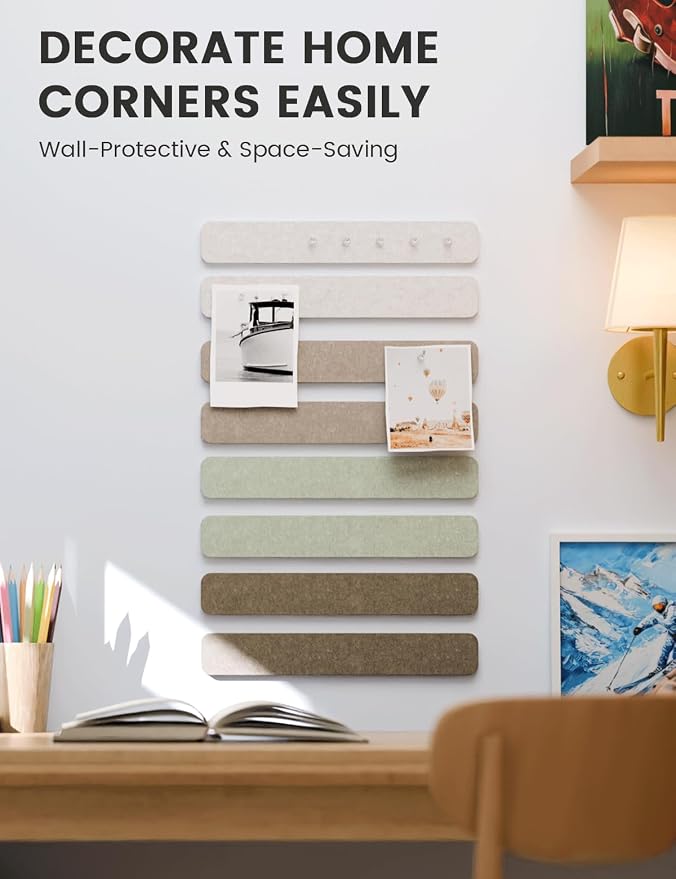 Fluxynara 13" x 2" Felt Wall Panels, Linen Dusk | 8-Pack Includes 50 Push Pins and Adhesive Tabs for Photos, Notes and Decor in Bedroom Doors, Home Office or Studios