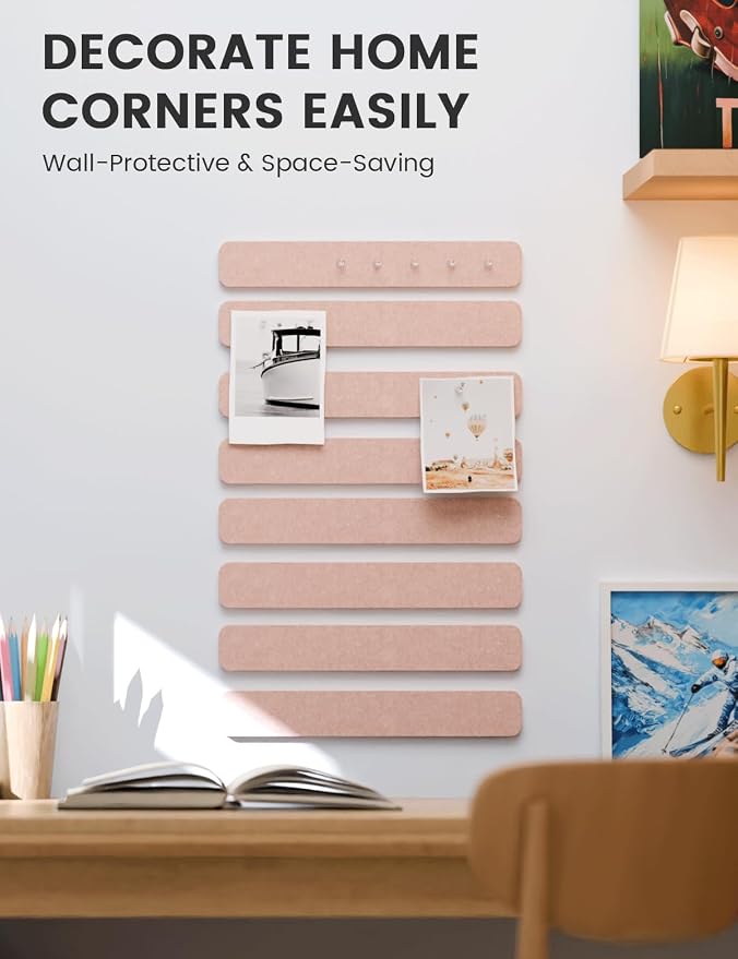 Fluxynara 13" x 2" Felt Wall Panels, Pink | 8-Pack Includes 50 Push Pins and Adhesive Tabs for Photos, Notes and Decor in Bedroom Doors, Home Office or Studios