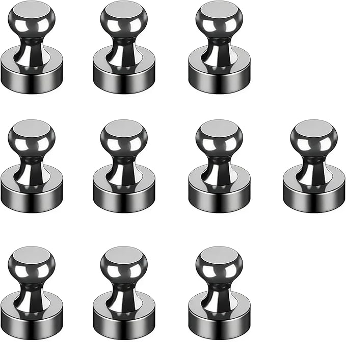Strong Fridge Magnets, 10 Pcs, 12 x 16mm, Black, Heavy Duty Magnetic Push Pins for Refrigerator, Whiteboard, Office, Classroom, Kitchen & Locker Decor