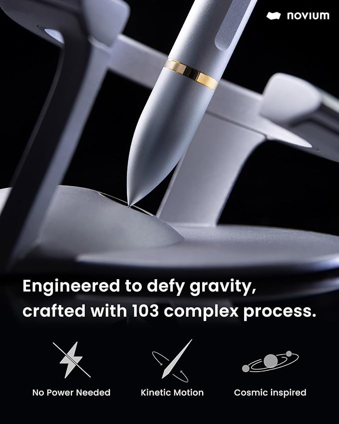 novium Hoverpen Interstellar - Luxury Pen Made With Aerospace Alloys | Unique Aesthetic, Free Spinning Executive Pen, Desk Decor (Starlight Silver, 18K-Gold)