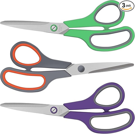 3 Pack Scissors Set, 8.3" Heavy Duty Scissors with 25 mm Thickness Sharp Blades & Ergonomic Soft-Grip Handles, All Purpose Scissors for Office, School, Kitchen, Crafts, Sewing, Right/Left Hand Use