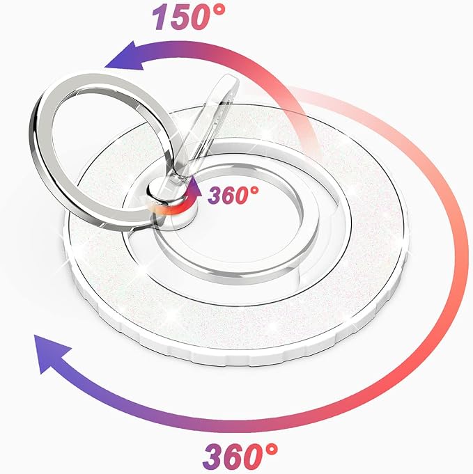 Magnetic Phone Ring Holder for magsafe, Glitter Magnetic Grip Compatible with iPhone 17 16 15 14 13 12 Pro max,Pro,Plus,Mini Mag Safe Accessories,Adjustable Kickstand,White