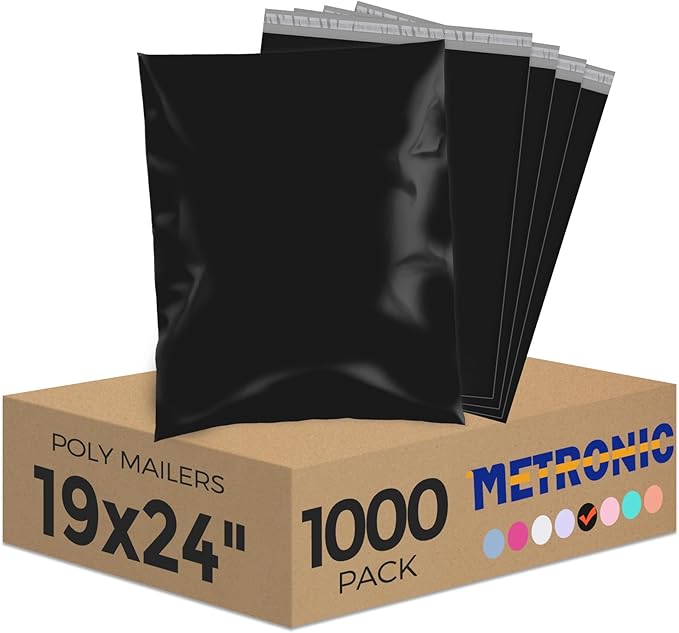 Metronic Large Poly Mailers 19x24 1000PCS Black, Bulk Shipping Bags Envelopes Mailers with Self Adhesive Waterproof and Tear-Proof Postal Bags for Small Business Shipping Mailing