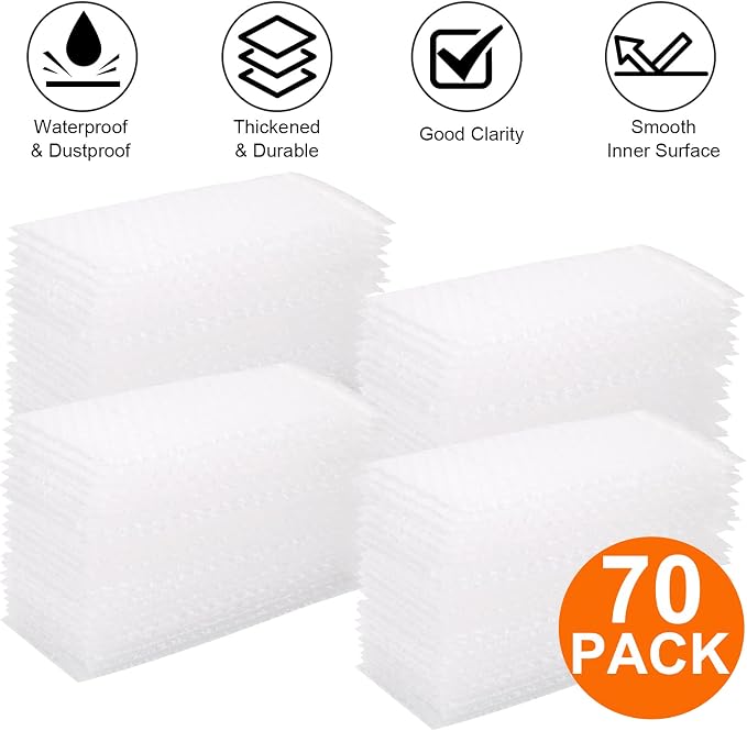 70Pack Self-Seal Bubble Out Bag Pouches 4 x 8 Inch Small Bubble Pouches Bags, Double Walled Bubble Cushioning Bags, Self-Sealing Protective Wrap Cushioning Bags for Shipping, Packing, Moving