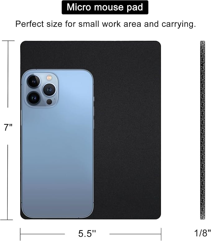 Small Mouse Pad 3 Pack, Mini Mouse Pads for Wireless Mouse and Laptop Computer, Portable Mousepad with Non-Slip Rubber Base & Waterproof Surface - Black -5.5 x 7 in