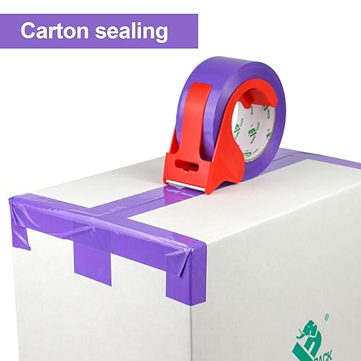 BOMEI PACK Purple Packing Tape with Dispenser, 2.4 Mil 1.88 Inch x 110 Yards, 3 Refills Rolls Color Box Tape for Moving, Shipping and Packaging