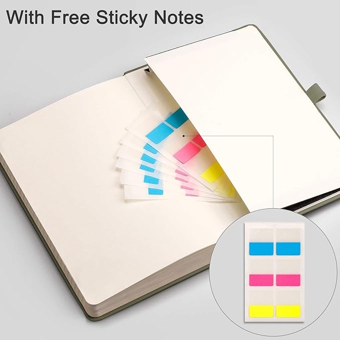 EMSHOI A5 College Ruled Notebook, 256 Numbered Pages 120GSM Ink-Proof Faux Leather Hardcover Lay-Flat Lined Journal for Work Office School Travel Writing, Small 5.75" x 8.38", Green