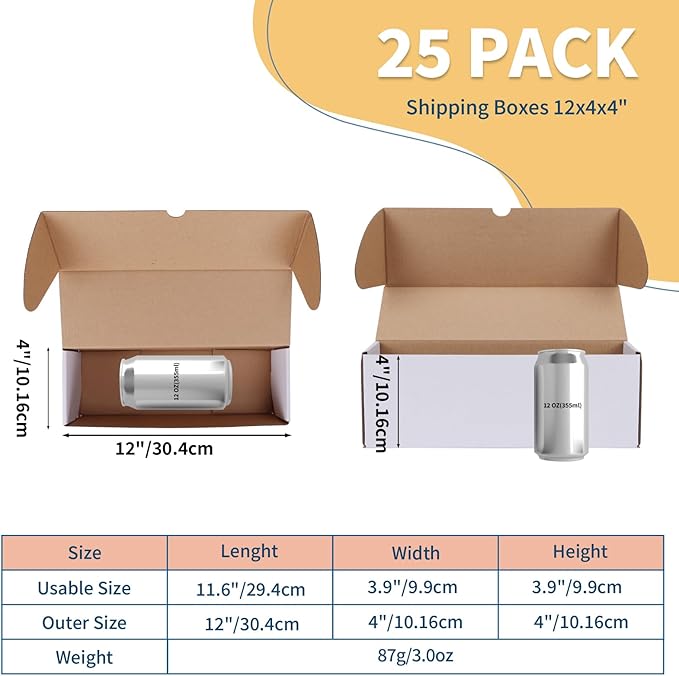 ZBEIVAN 12x4x4 White Shipping Boxes Set of 25, Corrugated Cardboard Mailer Boxes for Packaging Small Business Mailing Gifts