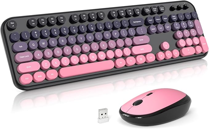 MOFII Wireless Keyboard and Mouse Combo,2.4G Typewriter Keyboard Quiet Mice | Retro Full Size Computer Keyboards, Cute Mouse, USB Dongle Plug and Play, for PC,Laptop,Desktop,Windows (Plum Pink Gradient)