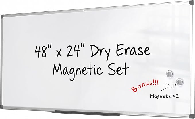 TOWON Magnetic Dry Erase Board 48x24 in, Silver Aluminum Frame for Wall | White board with pen tray and accessories for office, homeschool and classroom, wall mounted aluminum frame