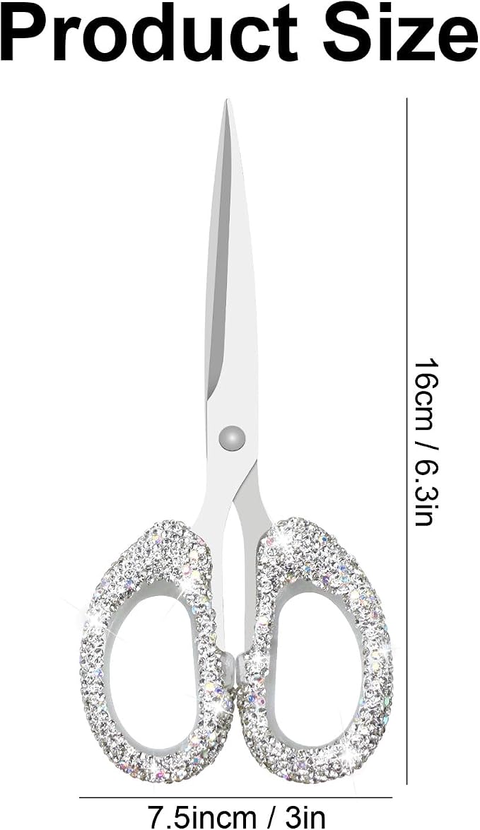 Koqye 6.3-Inch Rhinestone Scissors - Stainless Steel Cute Scissors for Office, Home & Crafting, Decorative Bling Handle Paper Cutting Tool (White)