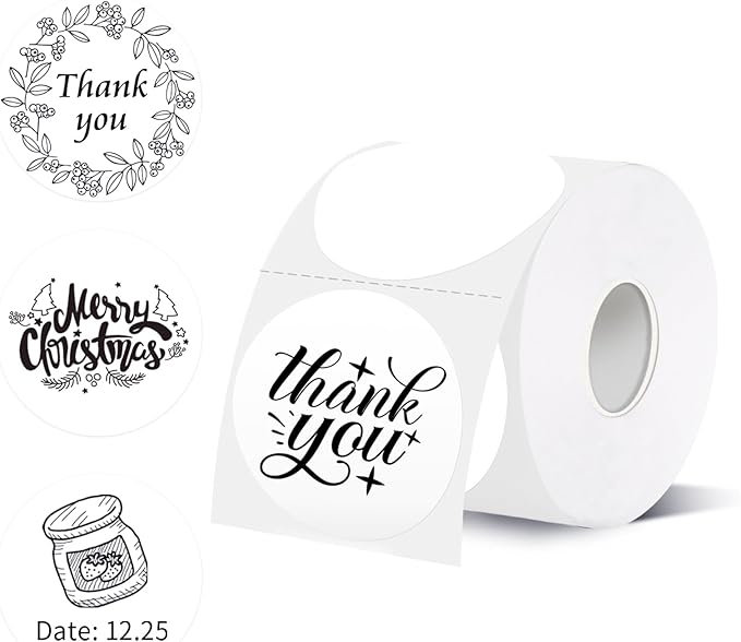 starboling Thermal Labels,2 Inch White Round Thermal Printer Stickers,Self-Adhesive Round Direct Thermal Labels,Thermal Stickers for DIY Logo Design,Name Tag (500/Roll）