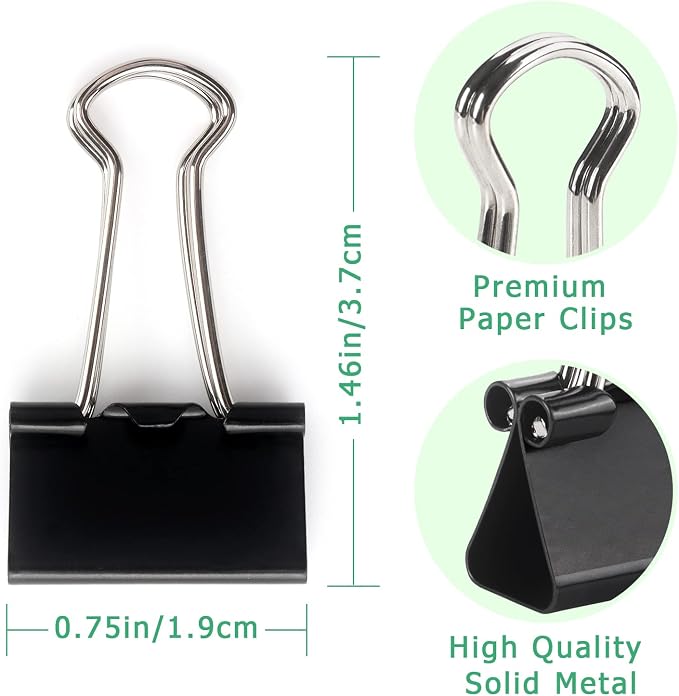 ZZTX 36 Pack Binder Clips 0.7 Inches Black | Paper Clamps Clips, Durable steel, Rust-resistant, Strong spring