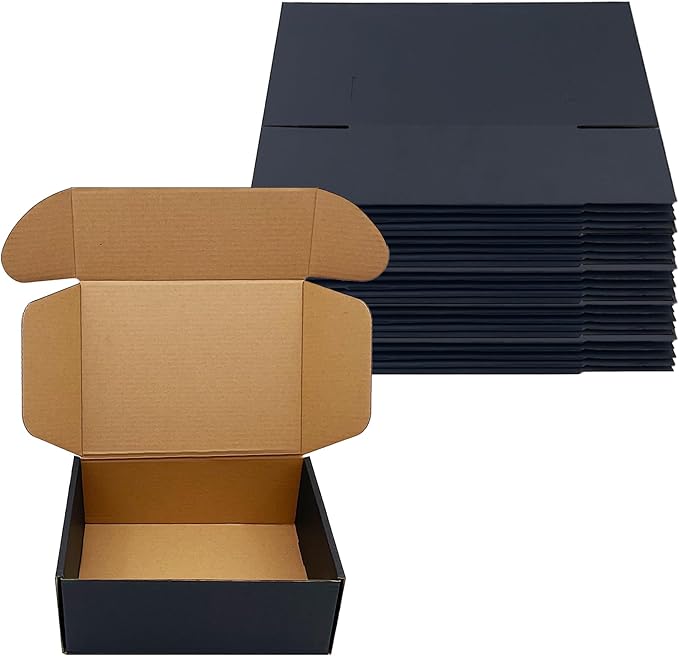 24 Pack 8x6x3 inch Black Shipping Boxes ，Cardboard Packaging Boxes for Mailing Shipping Corrugated Cardboard Boxes for Packaging Small Business Craft Flat Shipping Boxes Empty Gifts Giving Products
