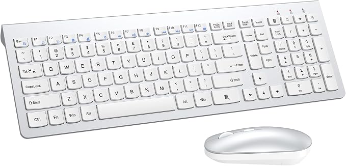 QUASIO Ultra Slim Wireless Keyboard and Mouse Combo,2.4G Lag-Free(Silver) | Full Side,Quiet Scissor-Switch Keys,Auto Sleep,Silent Clicks,3 Adjustable DPI,Ergonomic Design,Computer/Laptop/PC/Mac/Windows
