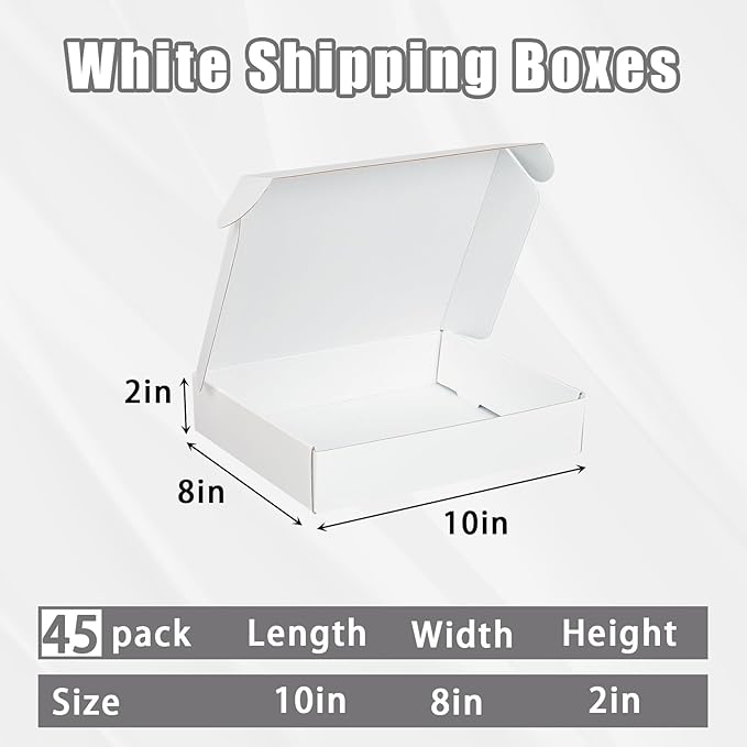 FORBFAN 10x8x2 Shipping Boxes, 40 Pack White Mailer Boxes for Small Business, Medium Corrugated Cardboard Boxes for Mailing & Shipping