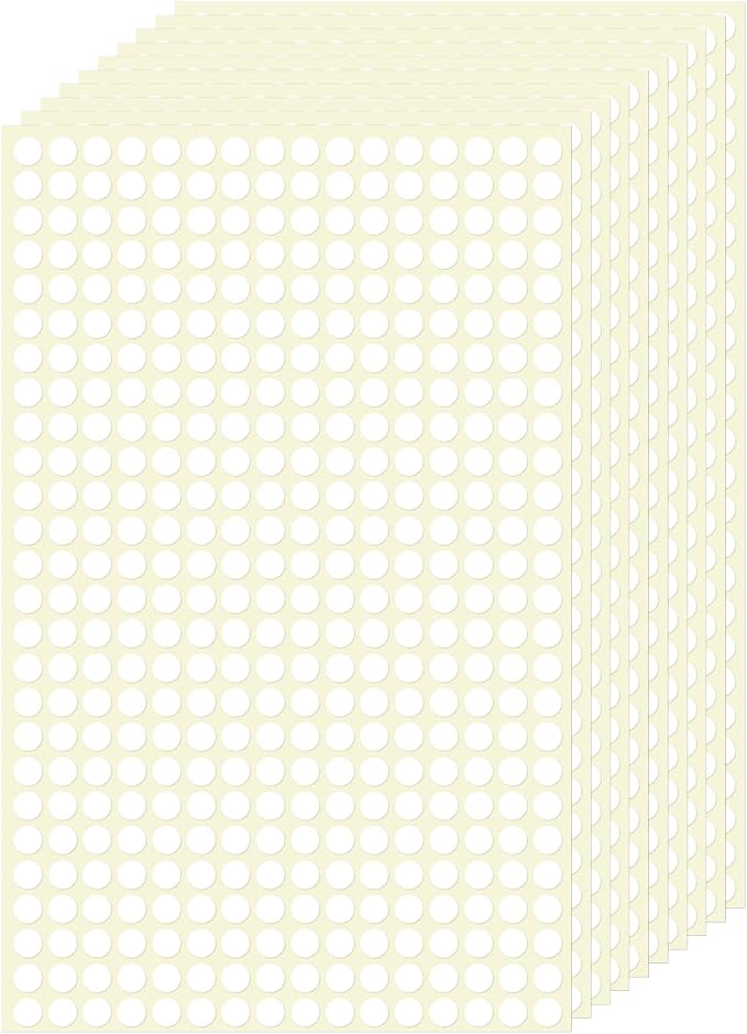 1/4" Small Colored Dot Stickers 6240 PCS Round Circle Stickers Tiny White Coding Labels Mini Sticker for Office,Classroom (White, 1/4" (6 mm))