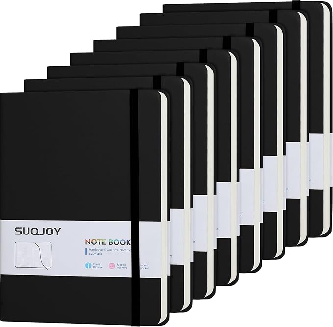 Lined Journal Notebooks for Writing, 100 GSM Thick Paper, 8 Pack Hardcover Notebooks, A5 College Ruled Notebook, Journaling Notebook for School/Travel/Office (Black- 8 Pack)