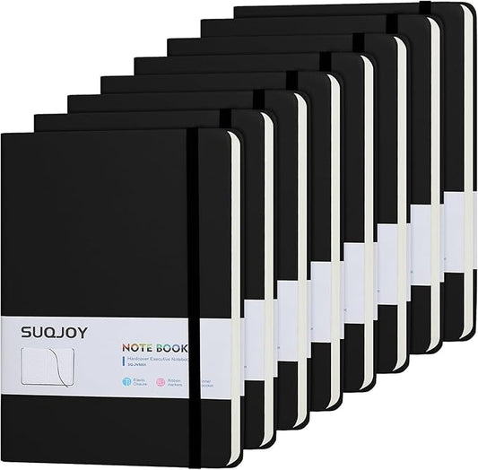 Lined Journal Notebooks for Writing, 100 GSM Thick Paper, 8 Pack Hardcover Notebooks, A5 College Ruled Notebook, Journaling Notebook for School/Travel/Office (Black- 8 Pack)