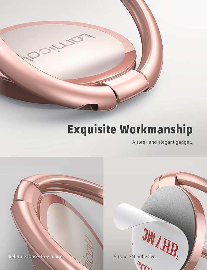 Lamicall Rose Gold Cell Phone Ring Holder, Universal Adhesive Finger Grip | Ring Stand Kickstand for iPhone 17 16 15 Pro Max Galaxy S26 S25 All Androids, Christmas Gift Decor for Women