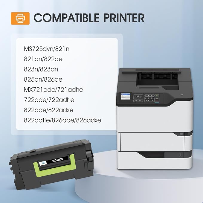 58D1H00 Black High Yield Toner Cartridge MS821 MS823 58D1000 1-Pack | Remanufactured Compatible for Lexmark MX721 MX722 MX822 MX826 MS821dn MS823dn MS725 MS822 MS825 MS826 MS823n MS825dn Printer