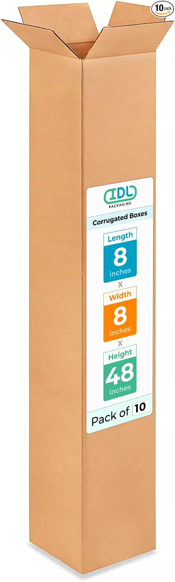 Tall Moving & Shipping Boxes 8x8x48 inches (10-Pack) - Extra Strength 200 lb vs Regular - USA-Made Corrugated Moving Boxes for USPS/UPS/FEDEX - Packing Box - Moving Cardboard Box by IDL Packaging