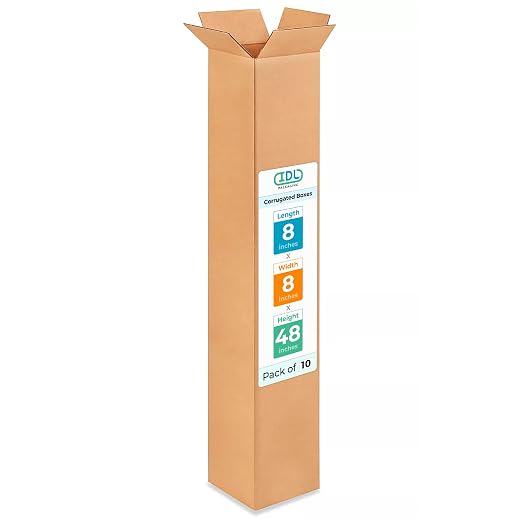 Tall Moving & Shipping Boxes 8x8x48 inches (10-Pack) - Extra Strength 200 lb vs Regular - Corrugated Moving Boxes for USPS/UPS/FEDEX - Packing Box - Moving Cardboard Box by IDL Packaging | Extra Strength 200 lb vs Regular - Corrugated Moving Boxes for ...