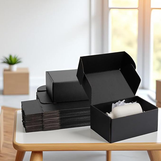 9x6x4 inch Black Shipping Boxes for Small Business- Set of 25 | Sturdy ECT 32 Corrugated Cardboard Mailer Boxes, Easy Assemble for Packaging, Mailing, Gift