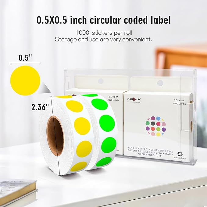 PARLAIM 1/2" Circle Dot Stickers 2 Rolls Pack 2000 Color Coded Labels for Home Commerce Business, Fluorescent Green + Yellow