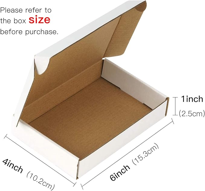 RUSPEPA Recyclable Corrugated Box Small Box Mailers - 6" x 4" x 1" - Cardboard Box Perfect for Shipping Small Mobile Phone Case - 50 Pack - White