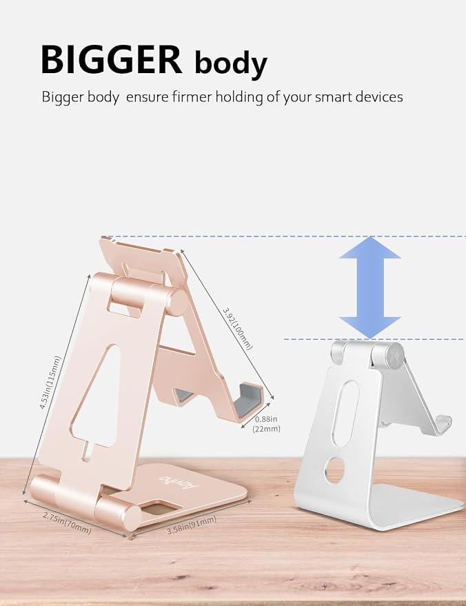 Aoviho Foldable Cell Phone Stand for Desk, Holder for iPhone,Rose Gold | Folds Flat for Easy Storage, Hands-Free Viewing, Fits iPhone 17/16/15 Series & Samsung Galaxy, Ideal for Office & Home