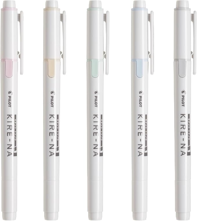 PILOT KIRE-NA Highlighter Set, Pastel 5 Colors, Chisel and Fine Tip, Quick-Dry Pigment Ink, SKIW-1-5C2