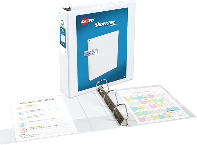 Avery Showcase Standard View 3 Ring Binder, 2" Slant Rings, 530-Sheet Capacity, 2.8 Inch Wide Spine, 1 White Binder, Ideal for Lightweight Organization and Occasional Referencing (19701)