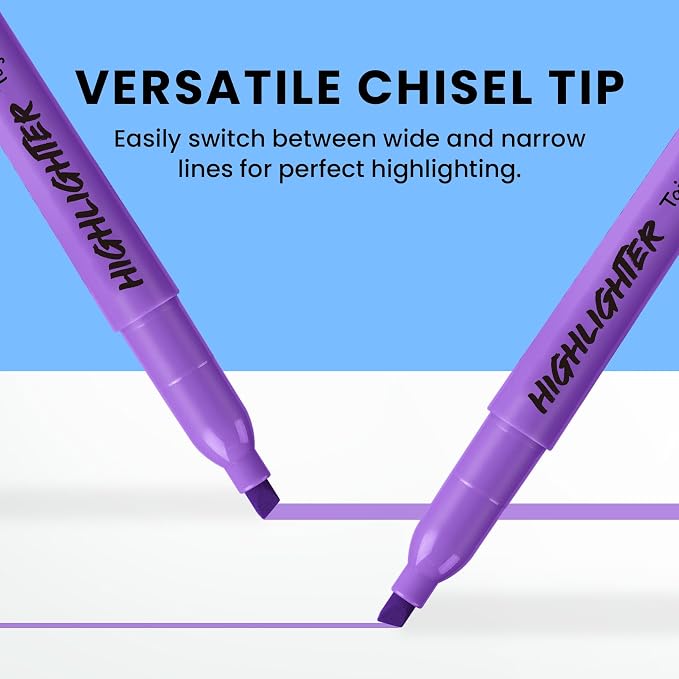 Taja 30 Pack Highlighters, Purple, Chisel Tip with No Bleed Ink | Highlighters with Smooth Broad & Precise Lines, Ideal for Journaling & Note Taking, Study Essentials and Office Supplies