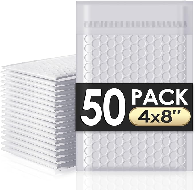 packbabol Bubble Mailers 4x8" 50 Pack Grey and White Padded Envelopes Mailers Waterproof Usable Size 4x7 Self-Seal Padded Mailing Envelopes Bubble Opaque Padded Mailer for Small Businesses，#000