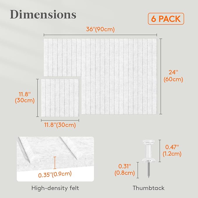 Lifewit Large Felt Bulletin Board with Self-Adhesive 36" x 24"- 6 Pack | Cork Board for Walls Alternative, Notice Boards with 30 Pushpins, Bulletin Board for Classroom Home Office Decor, Gray