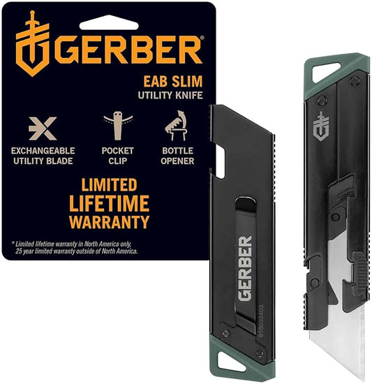 Gerber Gear EAB Utility Knife, Clips to Pocket or Keychain with Replaceable Razor Blade for Everyday Carry, EDC Gear with Box Cutter Retractable, Mini Black