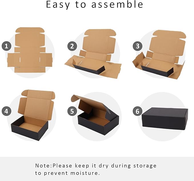 BIOBROWN 7x5x2" Small Shipping Boxes 50 Pack, Black Corrugated Cardboard Mailer Boxes Bulk for Packaging Small Business Mailing Gift