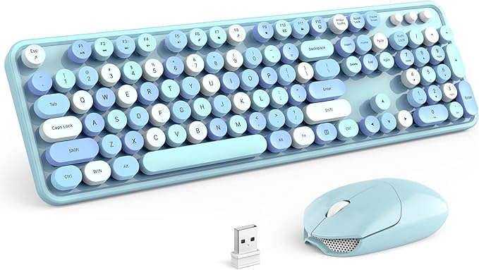 KNOWSQT Wireless Keyboard and Mouse Combo, Blue 104 Keys Full-Sized 2.4 GHz Round Keycap Colorful Keyboards, USB Receiver Plug and Play, for Windows, Mac, PC, Laptop, Desktop