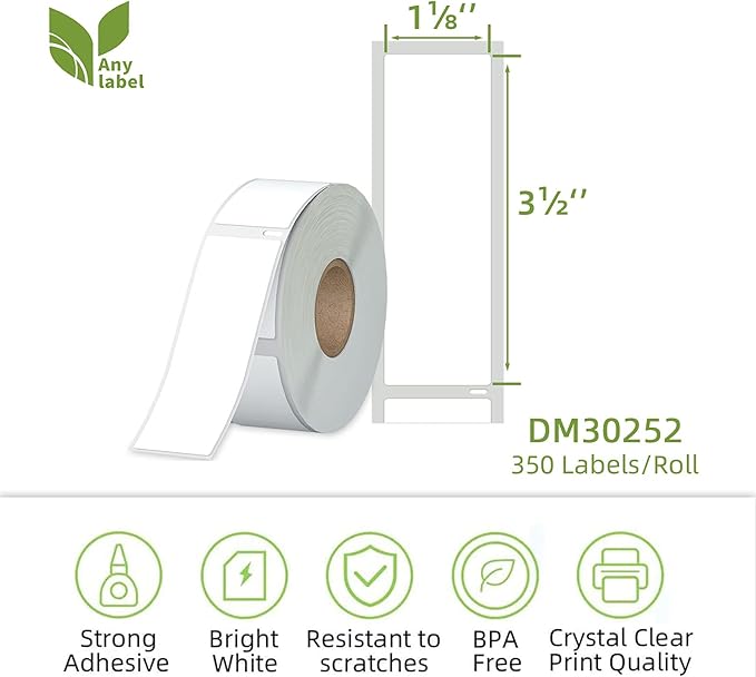 Compatible 1-1/8" x 3-1/2" Direct Thermal Labels Replacement for DYMO 30252 Barcodes Address Postage, Compatible with Rollo, DYMO 4XL & Zebra Desktop Printers (12 Rolls, 350 Labels/Roll)