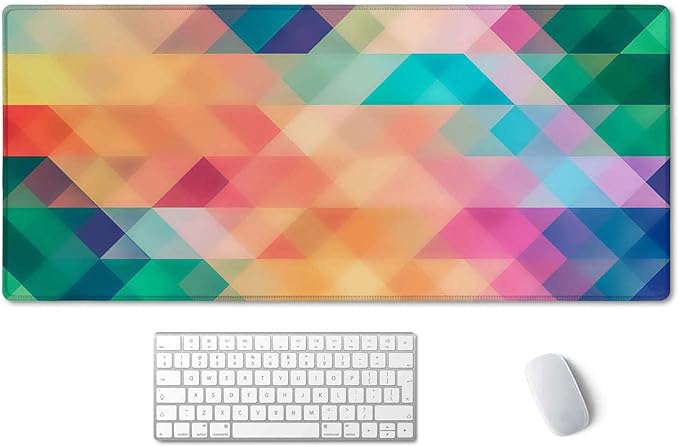 SSOIU Colorful Triangles Print Extended Gaming Mouse Pad (35.5x15.7 in), Large Non-Slip Rubber Base Mousepad with Stitched Edges, Waterproof Keyboard Mouse Mat Desk Pad for Work, Game, Office, Home