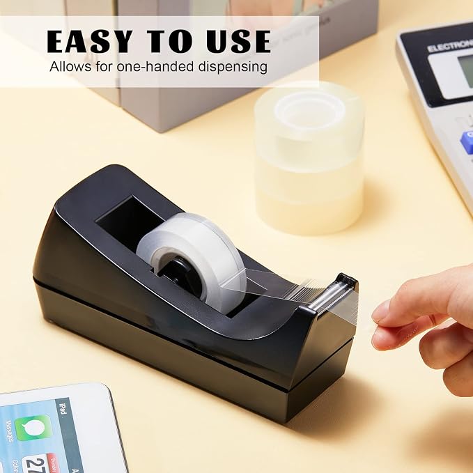 10 Pack Desktop Tape Dispensers Non Slip Base Bulk Set,Black | Stable Weighted Bottom Prevents Sliding, Fits Standard Rolls, Ideal for Office Home Classroom Desk, Refills Not Included