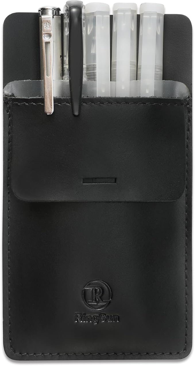 Pocket Protector for Men, Full Grain Leather Pen Protect Holder for Heavy Duty Shirts, Lab Coats, Holds Pens, Pointers, Cards, Hold 6 Pens, Pocket Protectors for Pens and Pencils