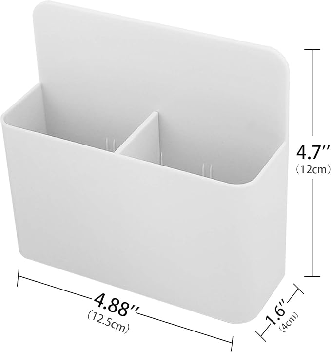 MoKo Magnetic Pen Holder, Pencil Accessories Whiteboard Organizer, White | Magnetic dry erase marker holder has two compartments and an ABS body for whiteboards, refrigerators and lockers.