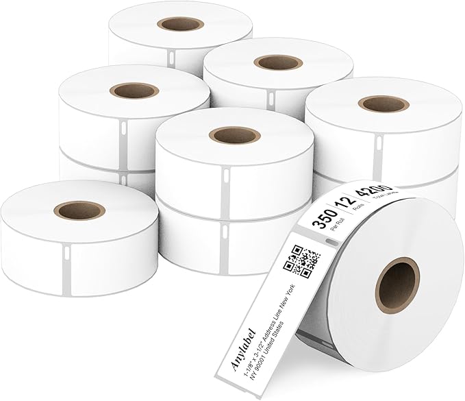 Compatible 1-1/8" x 3-1/2" Direct Thermal Labels Replacement for DYMO 30252 Barcodes Address Postage, Compatible with Rollo, DYMO 4XL & Zebra Desktop Printers (12 Rolls, 350 Labels/Roll)