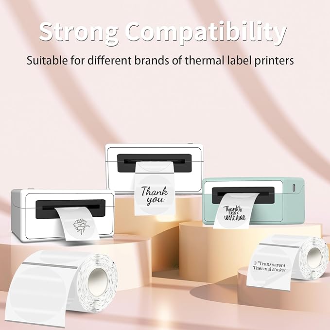 3''Transparent Thermal Label,Round Self-Adhesive Direct Thermal Label,Thermal Stickers for DIY Logo Design,Name Tag(200/Roll
